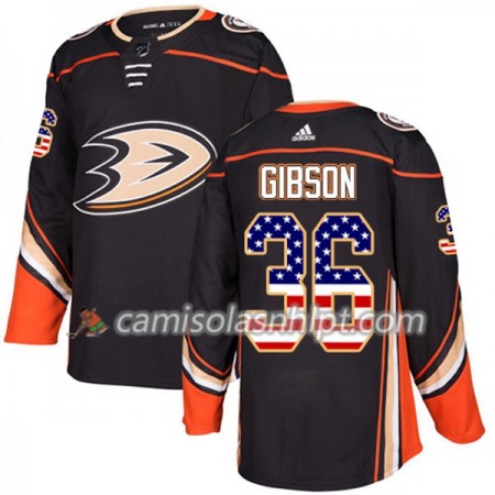 Camisola Anaheim Ducks John Gibson 36 Adidas 2017-2018 Preto USA Flag Fashion Authentic - Homem